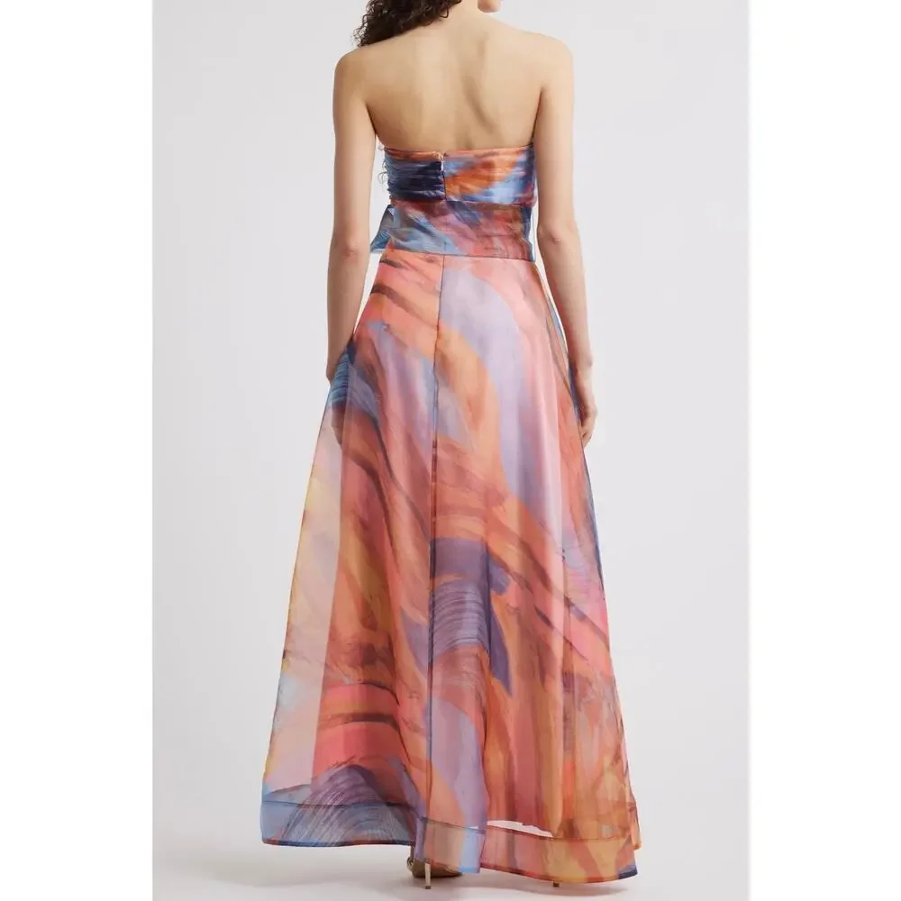 Tahari ASL Sunset Strapless Ruched Organza Gown - Size 10 - Picture 3 of 7